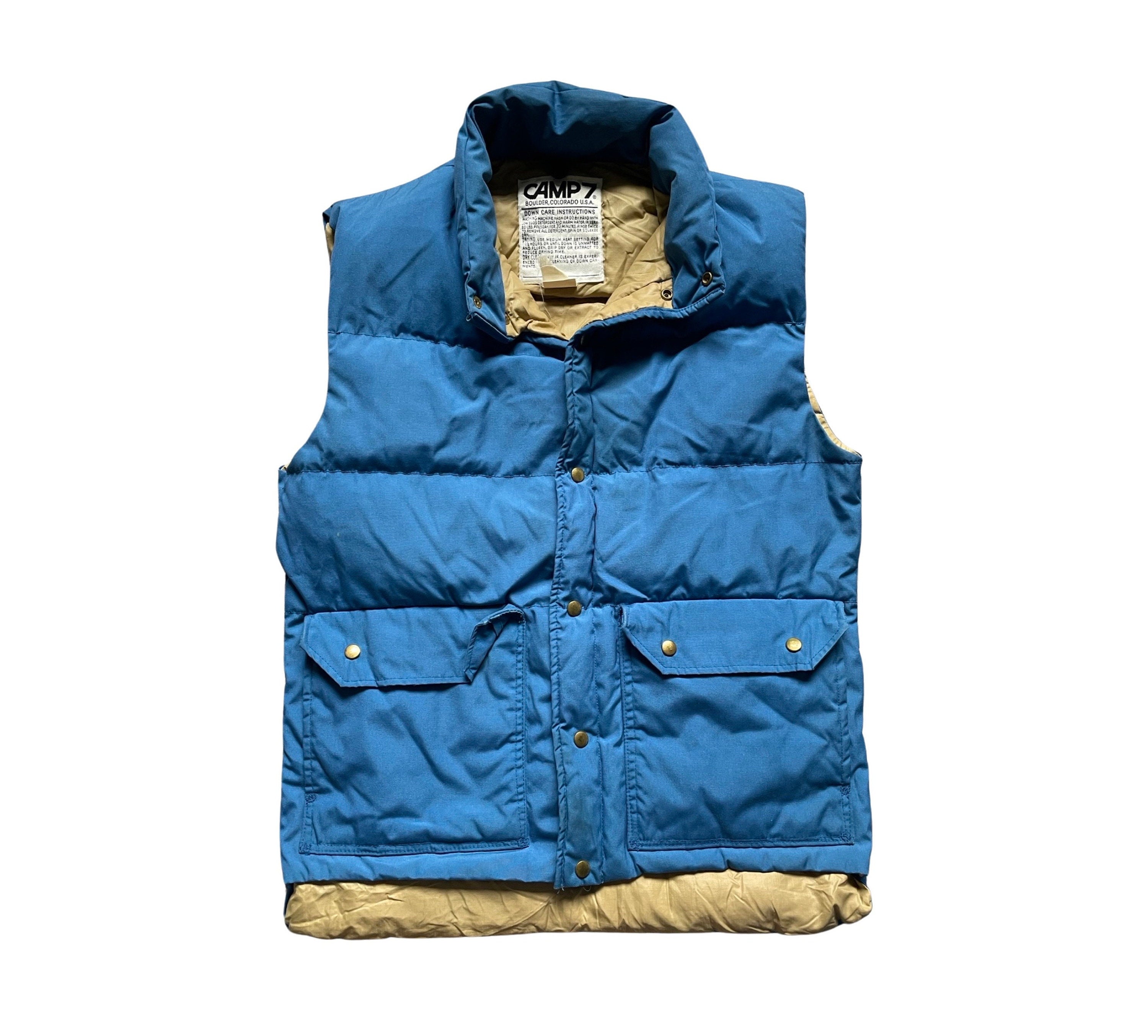 Vintage 80 s Camp 7 Down Vest Men s Size Medium Blue and Tan Sleeveless Puffer Vest Pockets USA. Etsy Israel