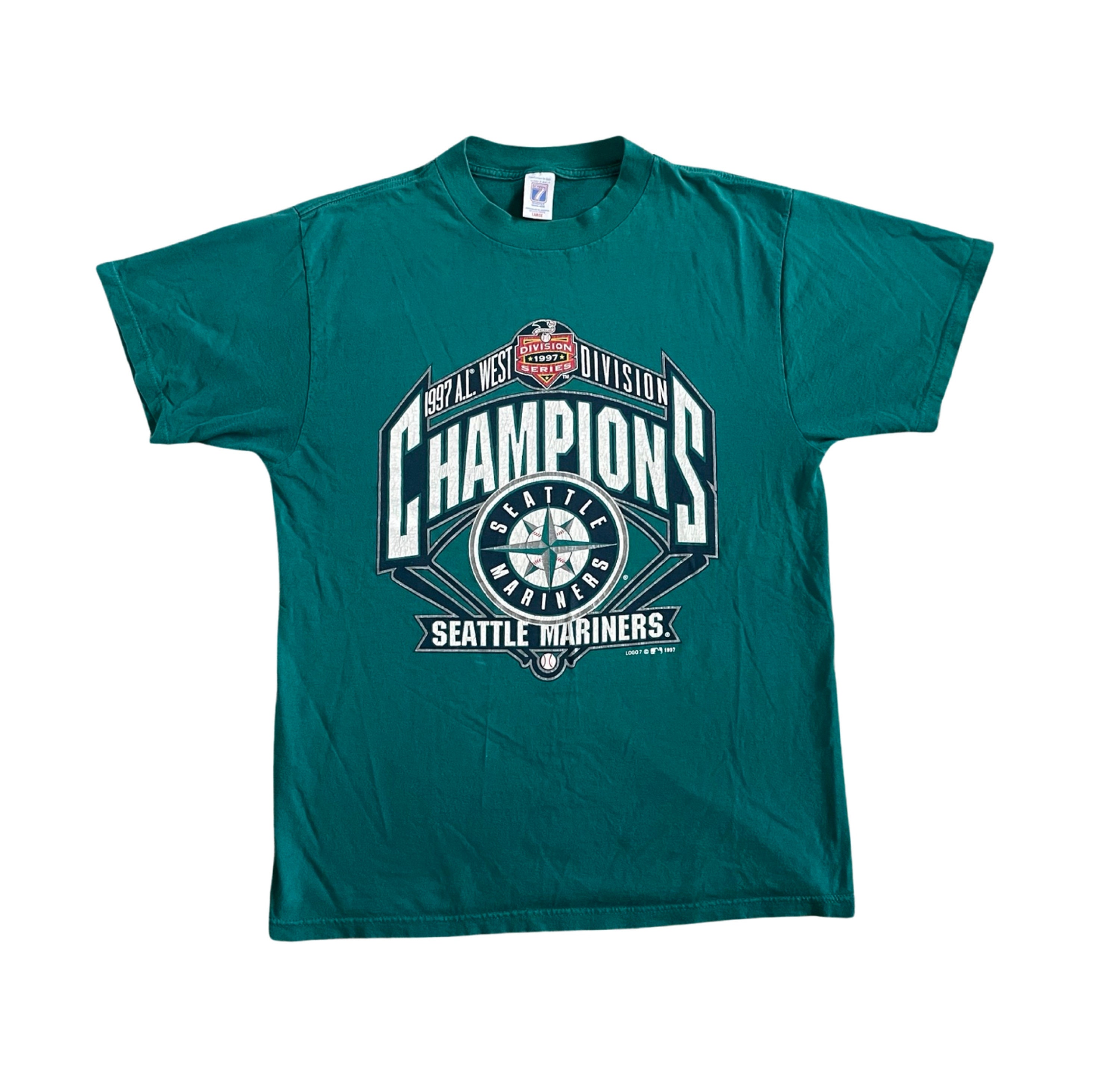 Vintage 1997 MLB Seattle Mariners Logo 7 Alternate Teal A.L. 