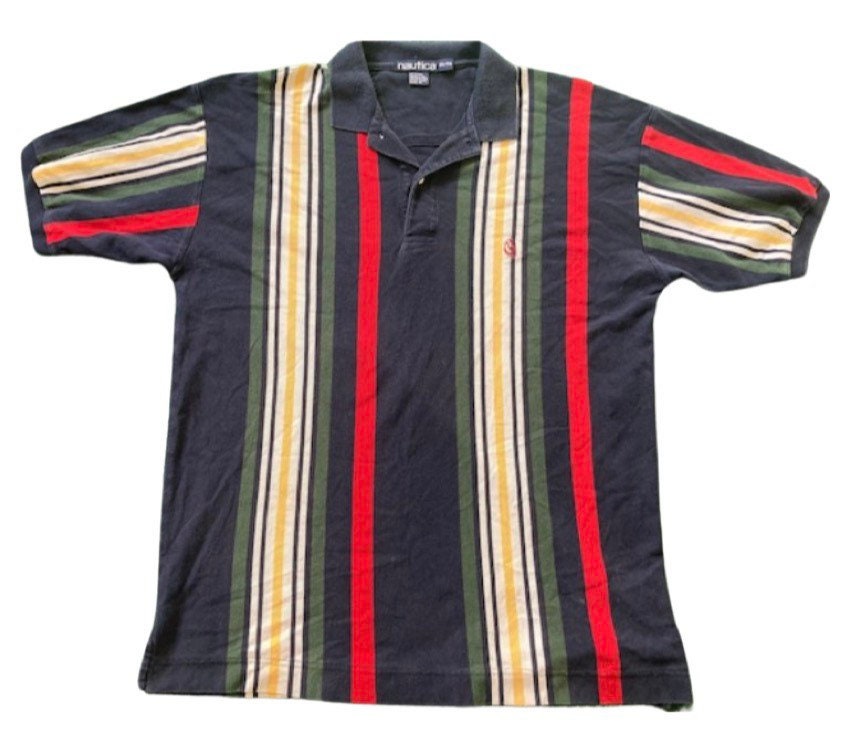 Vtg Men's Nautica Button Front Shirt Mixed Plaid Patchwork Made USA 100%  Cotton