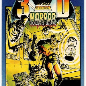 May include: A vintage comic book titled Mr. Monster's 3D Horror, Super-Duper Special 1. The cover features a costumed character holding a handgun and a lantern, surrounded by monstrous figures in a yellow-toned room with framed wall art.