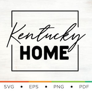 May include: Black and white graphic design with the text "Kentucky HOME" inside a black square frame.