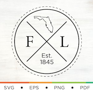 May include: Black and white logo with a stylized outline of the state of Florida, the letters "F" and "L" on either side of a cross, and the text "Est. 1845" below the cross.