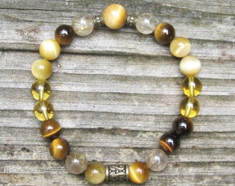 SOLAR PLEXUS Chakra Energy Crystal BRACELET - Natural Gemstone Handmade Beaded Stretch Bracelet - Powerful!
