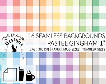 16 Digital Patterns JPG : Gingham 1 inch Pastel | Scrapbooking Papers | Mugs Patterns | Tumblers Patterns | Sublimation HC-003