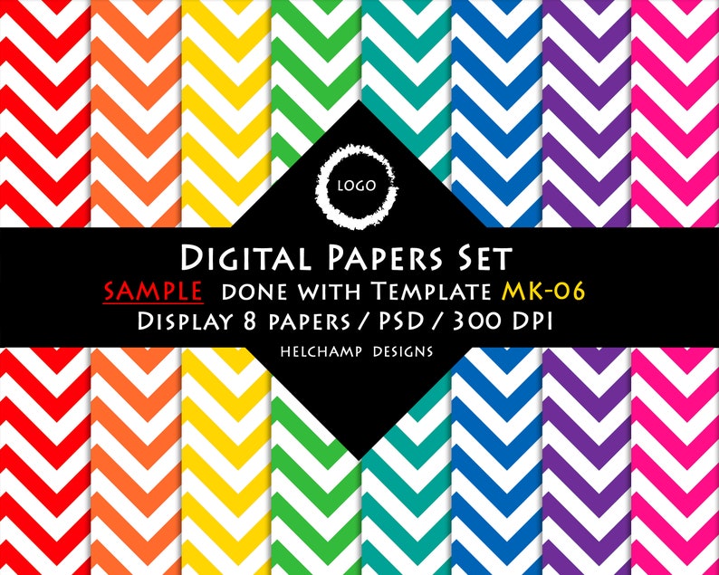 High Quality Mockup for 16 or 8 Digitals Papers Sample perfect for your seller shop 1 PSD file with smart object MK-06
