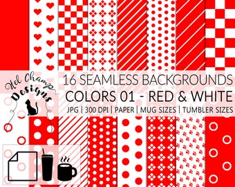 16 Red and White Digital Papers - High Quality Red and Black JPEG Papers, Seamless Scrapbook paper, Commercial use - CO-Red / CO1
