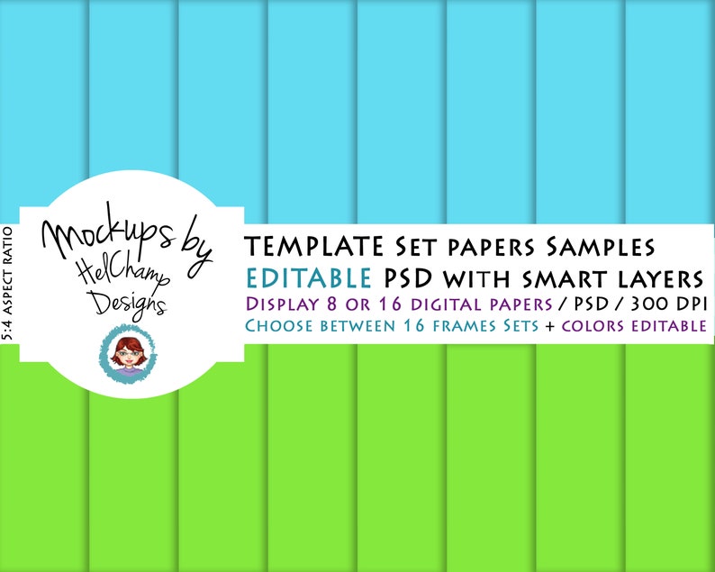High Quality Mockup for 16 or 8 Digitals Papers Sample perfect for your seller shop 1 PSD file with smart object MK-06