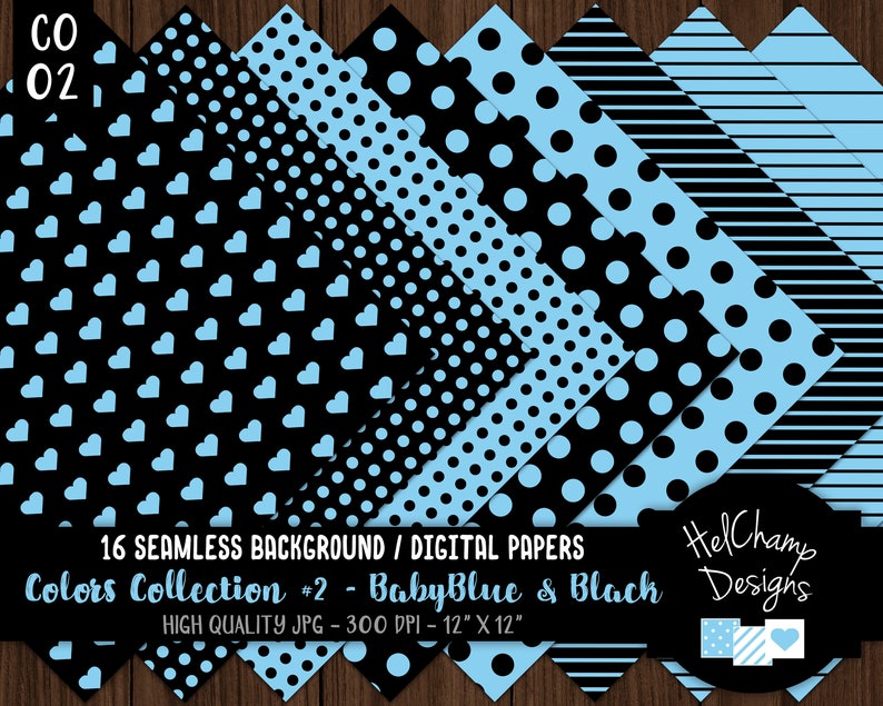 16 Baby Blue and Black Digital Papers High Quality JPEG Etsy