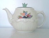 Antique 1930 39 s Drip-O-Lator Pale Green Tea Pot Art Deco Tulips Flowers Great Depression Era