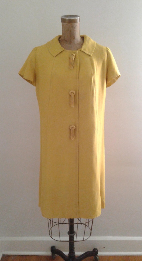 Vintage 1960's Mustard Yellow Shantung Short Sleeve Dress | Etsy