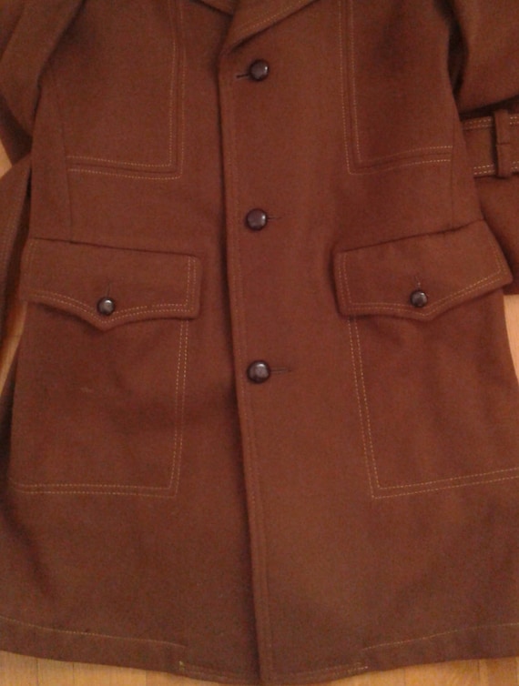 Vintage 1970/'s Cresco Brown Wool Belted Coat Jacket Stitch Detail Sz 40 Mod Dapper