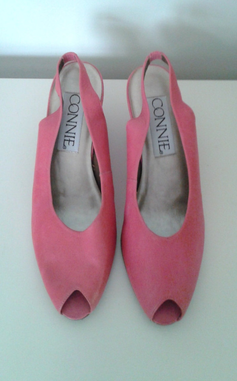 Vintage 1990/'s Bubblegum Pink Leather Open Toe Slingback Wedges Sz 10 Minimalist