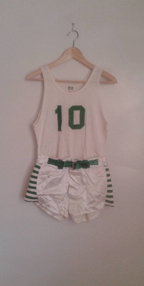 Vintage 1920's 1930's Green White Basketball Unifo