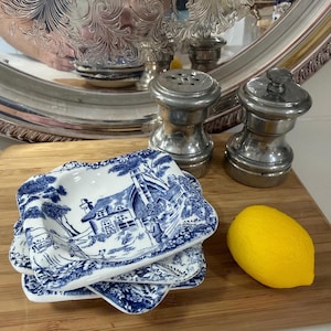 Set of 4 Royal Alma Butter Pats | Rustic England Blue White Transferware