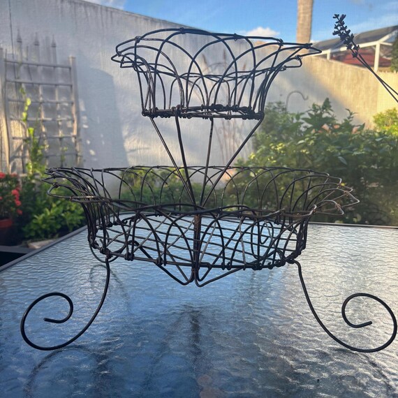 Vintage Two Tier Wire Basket Stand | French Country Farmhouse Decor