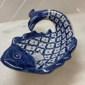 whimsical blue and white Fish Dish sushi Serving Trinket Dish