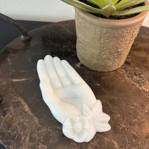 Vintage Milk Glass Hand Dish | White Glass Trinket Holder with Flower Detail