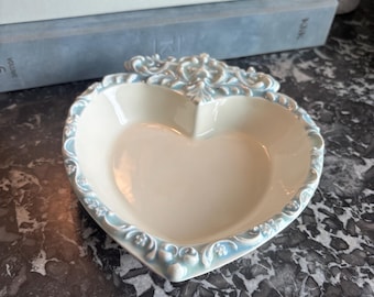 Heart Shaped Trinket dish with ornate blue details Valentines