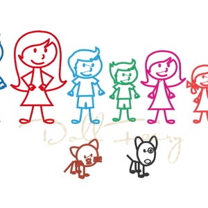 Stick Man Family Mother Father Girl Boy Baby Teen Dog Cat  Machine Embroidery Pattern Design File