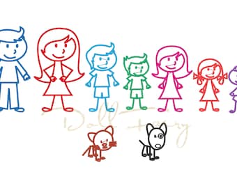 Stick Man Family Mother Father Girl Boy Baby Teen Dog Cat  Machine Embroidery Pattern Design File
