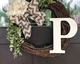 Wreath for Front Door, Summer Wreath, Front door Wreath,Everyday Wreath,Monogram Wreath, Farmhouse Wreath for Front Door, All Seasons Wreath