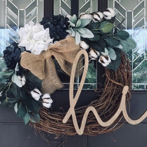 Navy Blue Wreath For Front Door,Wreath for Front Door, Summer Wreath, Monogram Wreath, Farmhouse Wreath for Front Door, All Seasons Wreath