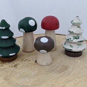 Woodland trees and mushrooms - winter set #2 - wood toys, Montessori toys, Waldorf toys, open ended toys, fairy garden