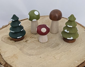 Woodland trees and mushrooms - winter set #1 - wood toys, Montessori toys, Waldorf toys, open ended toys, fairy garden