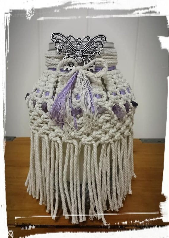 100% Soy Wax  Australian Hand Made Macrame  Mason Jars with Spa Candles  approx 13hrs  burn time, resting stones.