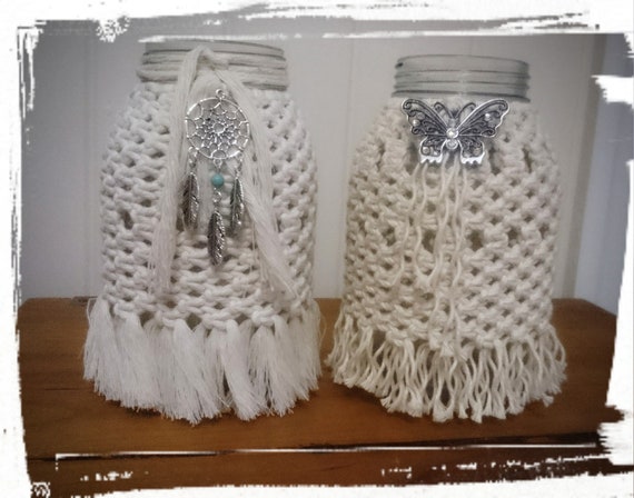 100% Soy Wax  Australian Hand Made Macrame  Mason Jars with Spa Candles  approx 13hrs  burn time, resting stones.