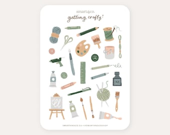 GETTING CRAFTY Sticker Sheet | Crafting Bullet Journal Stickers, Planner Stickers, Scrapbook Stickers