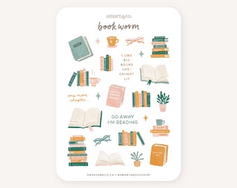 BOOK WORM Sticker Sheet | Bullet Journal Stickers, Planner Stickers, Scrapbook Stickers