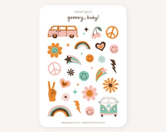 GROOVY, BABY! Sticker Sheet | Bullet Journal Stickers, Planner Stickers, Scrapbook Stickers