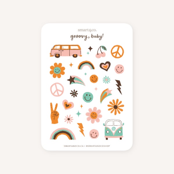 GROOVY, BABY! Sticker Sheet | Bullet Journal Stickers, Planner Stickers, Scrapbook Stickers