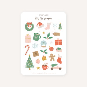 TIS THE SEASON Arkusz naklejek świątecznych | Naklejki do dziennika Bullet Journal, Naklejki do planera, Naklejki do albumu, Naklejki świąteczne