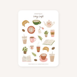 Hoja de pegatinas COZY CAFÉ / Pegatinas para bullet journal, planificador, álbum de recortes