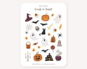 TRICK OR TREAT Sticker Sheet | Halloween Bullet Journal Stickers, Planner Stickers, Scrapbook Stickers