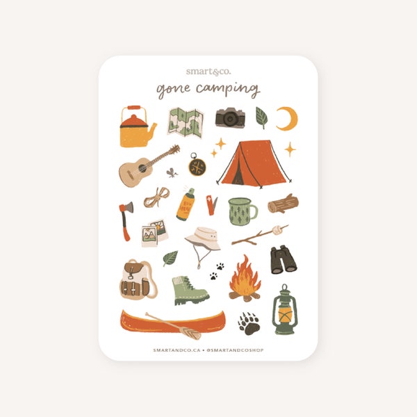 GONE CAMPING Sticker Sheet | Autocollants Bullet Journal, Autocollants Planner, Autocollants Scrapbook