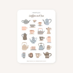 CAFÉ Y TÉ Hoja de pegatinas / Bullet Journal Stickers, Planner Stickers, Scrapbook Stickers