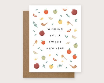 Wishing You a Sweet New Year | Rosh Hashanah Greeting Card | Blank Inside