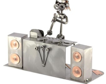 Nuts and bolts sculpture "Diskjockey" - Handmade ornament figurine