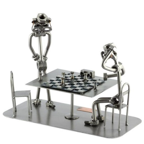 Nuts and bolts sculpture "Chess Player" - Handmade ornament figurine