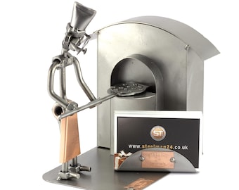 Figura in Metallo "Pizzaiolo Con Portabiglietti Da Visita" - idea regalo fatta a mano
