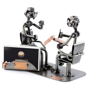 Nuts and bolts sculpture "Psychiatrist With Business Card Holder" - Handmade ornament figurine