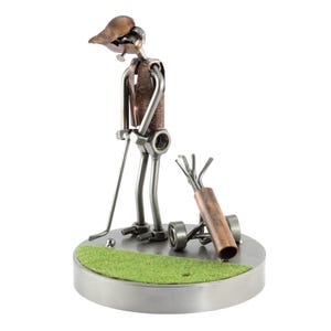 Nuts and bolts sculpture &quot;Golf Putting On The Green&quot; - Handmade ornament figurine