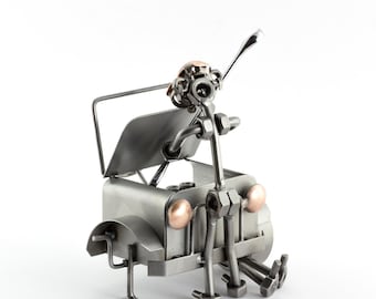 m&m & nuts art works 額装　美品 Hinz & Kunst Nuts & Bolts Metal Golfer FOLK ART SCRAP METAL