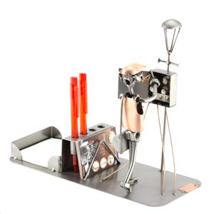 Nuts and bolts sculpture &quot;Electrician Desk Organizer Office Tidy&quot; - Handmade ornament figurine