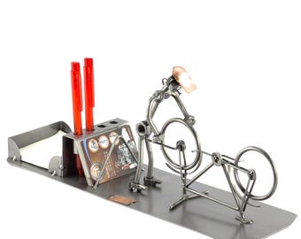 Nuts and bolts sculpture "Bicycle Mechanic Desk Organizer" - Handmade ornament figurine