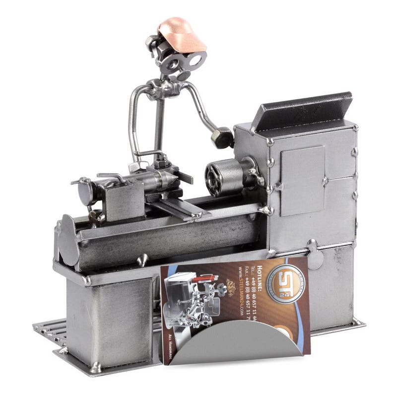Nuts and bolts sculpture "Lathe Operator" - Handmade ornament figurine mit / with