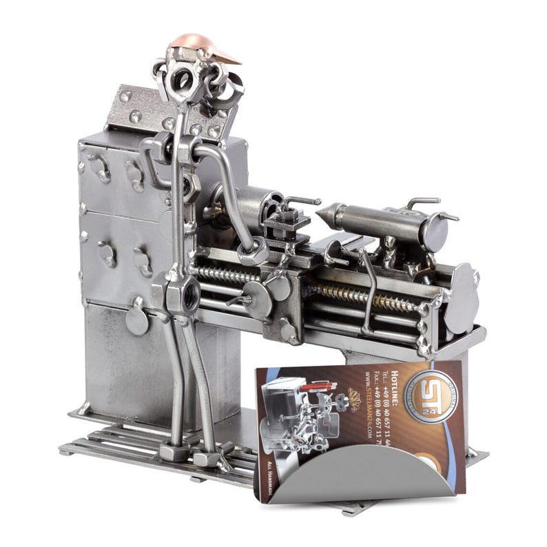 Nuts and bolts sculpture "Lathe Operator" - Handmade ornament figurine image 8